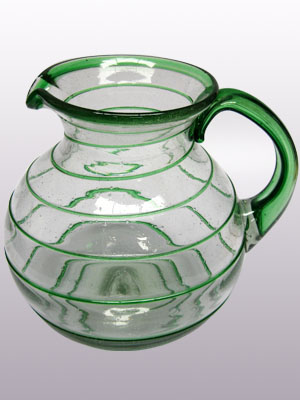 MEXICAN GLASSWARE / Emerald Green Spiral 120 oz Large Bola Pitcher / A classic with a modern twist, this pitcher is adorned with a beautiful emerald green spiral.